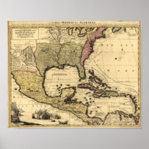 Affiches 1710 Carte du Mexique, des Caraïbes et de l'Amériq