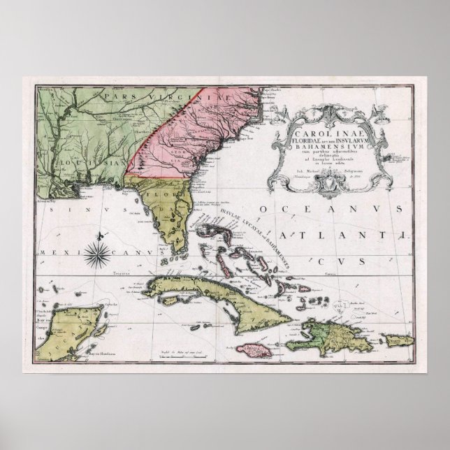 Affiches 1755 Carolina et Floride et les îles Bahaméennes (Devant)