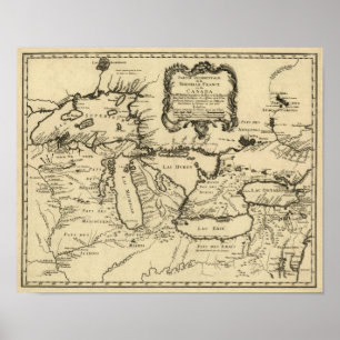 Affiches 1755 Great Lakes and New France / Canada Map