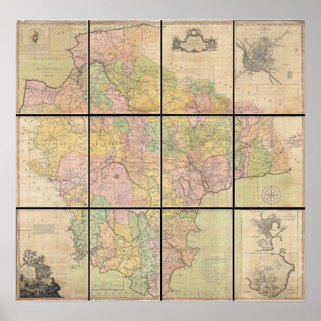 Affiches 1765 Map of Devonshire by Benjamin Donn (Devant)