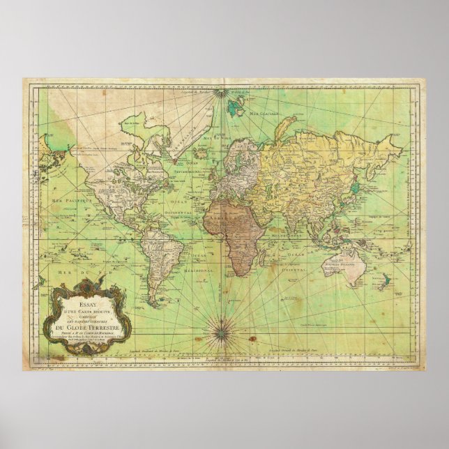 Affiches 1778 Bellin Nautical Chart ou Map of the World (Devant)