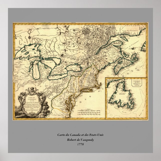 Affiches 1778 Carte du Canada et des États-Unis (Devant)
