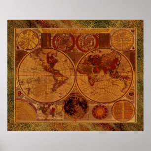Affiches 1780 Ancien Monde Carte Art avec bordure effet cui
