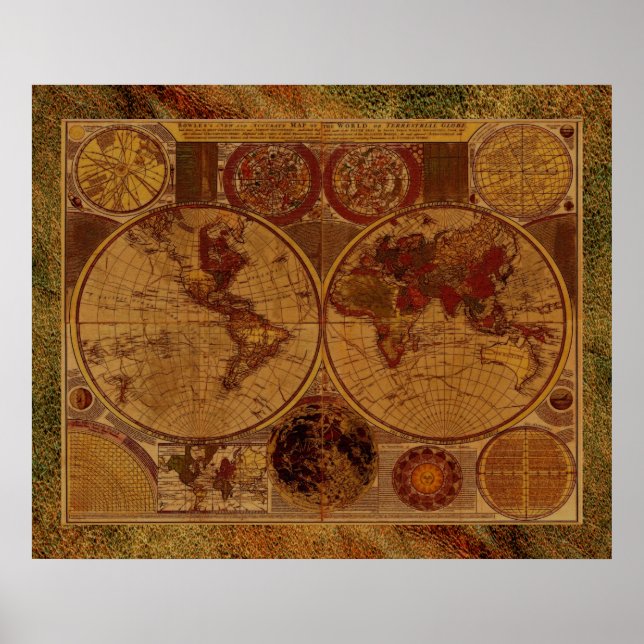 Affiches 1780 Ancien Monde Carte Art avec bordure effet cui (Devant)
