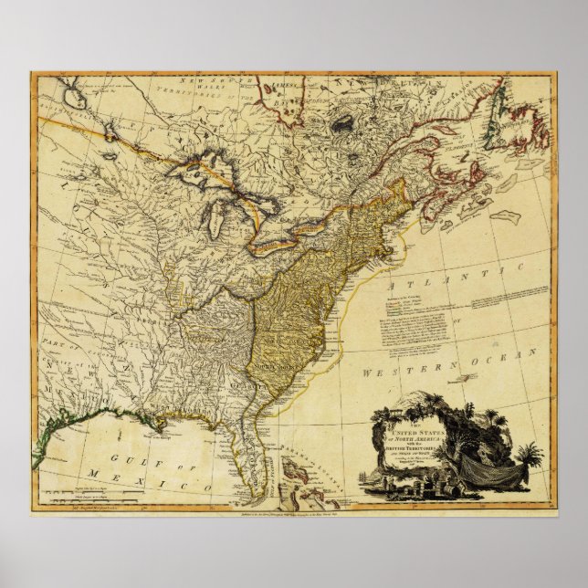 Affiches 1784 Carte des Etats-Unis d'Amérique par Faden (Devant)