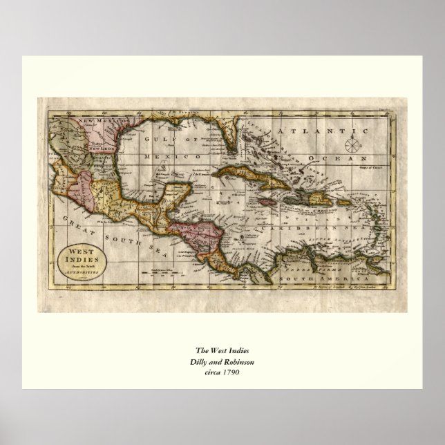 Affiches 1790 Map of The West Indies by Dilly and Robinson (Devant)