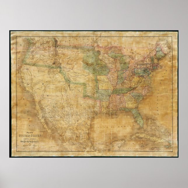 Affiches 1839 David H. Burr Plan du mur des États-Unis (Devant)