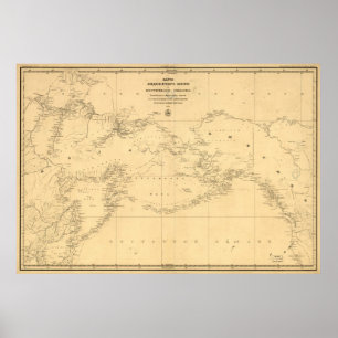 Affiches 1844 Carte de la Russie et de l'Alaska en russe