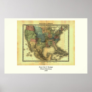 Affiches 1848 Thunot Duvotenay Map: Budget-Unis & mexique