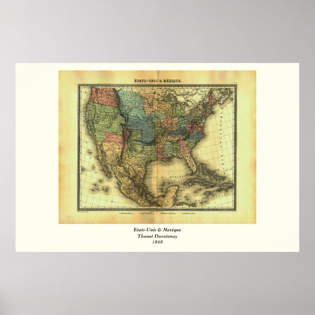 Affiches 1848 Thunot Duvotenay Map: Budget-Unis & mexique (Devant)