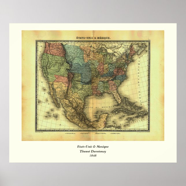 Affiches 1848 Thunot Duvotenay Map: Budget-Unis & mexique (Devant)