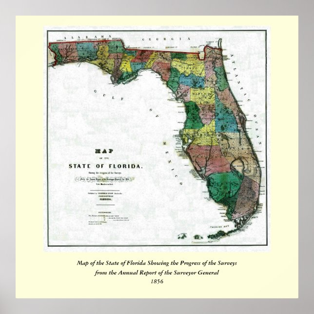 Affiches 1856 Carte de l'État de Floride par Columbus Drew (Devant)