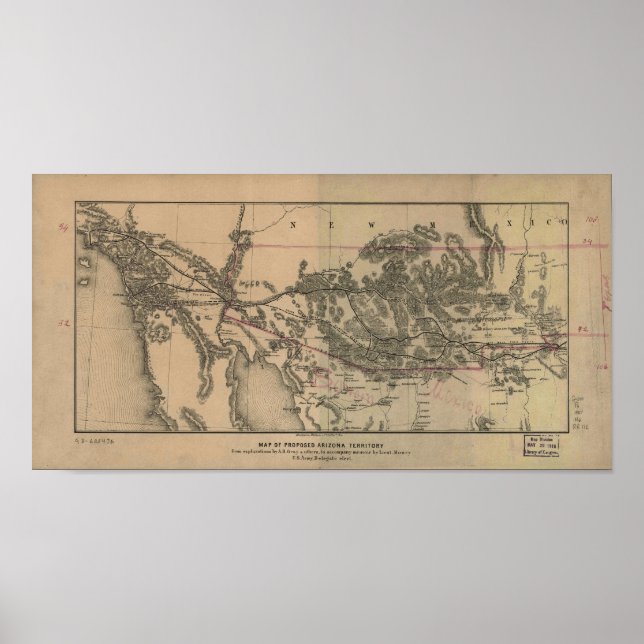 Affiches 1857 Carte du Territoire et des Voies de l'Arizona (Devant)