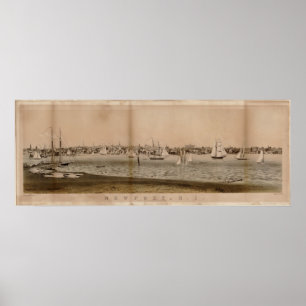 Affiches 1860 Newport, carte panoramique de vue d'oeil