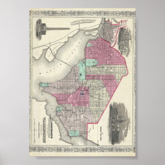 Affiches 1866 Johnson Map of Washington D.C.