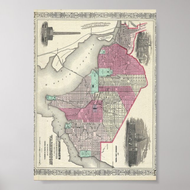 Affiches 1866 Johnson Map of Washington D.C. (Devant)