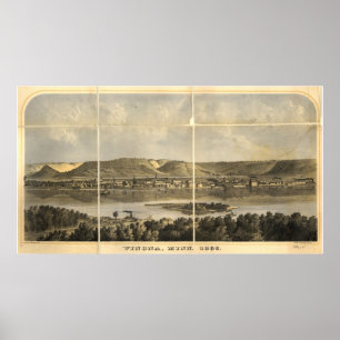 Affiches 1866 Winona, MN Oiseaux Vue panoramique Carte