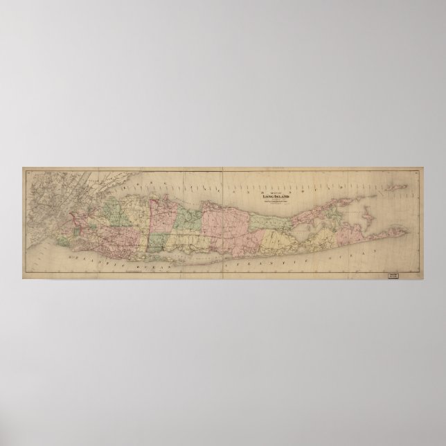 Affiches 1873 Carte de Long Island, New York (Devant)