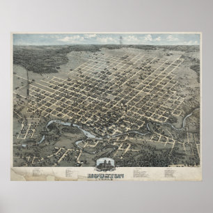 Affiches 1873 Houston, TX Birds Eye View Panoramic Map