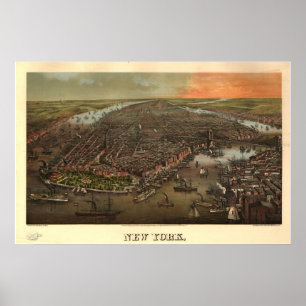 Affiches 1873 New York, NY Birds Eye View Panoramic Map