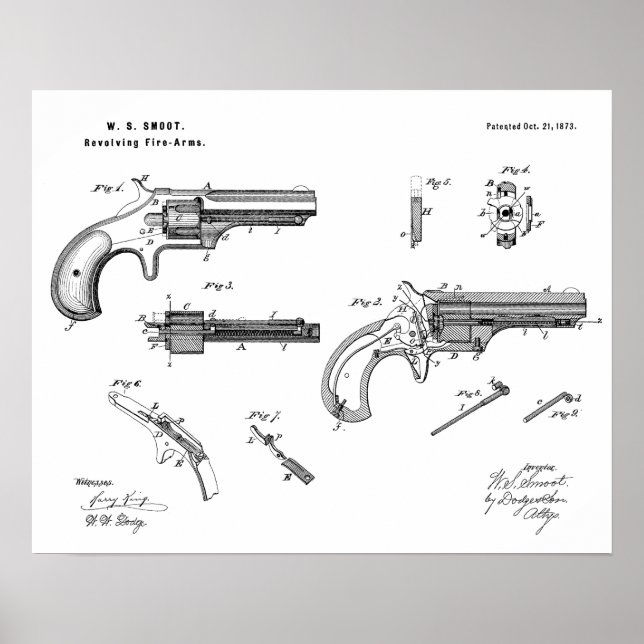 Affiches 1873 Revolver Gun Dessin d'Art Brevet Imprimer (Devant)