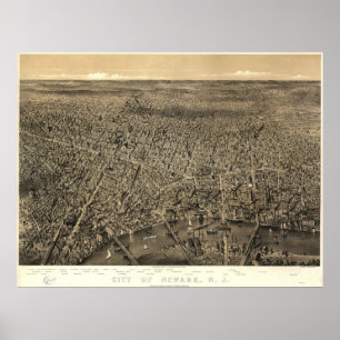 Affiches 1874 Newark, NJ Birds Eye View Panoramic Map