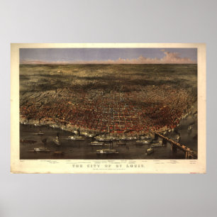 Affiches 1874 St. Louis MO Oiseaux Vue panoramique