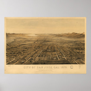 Affiches 1875 San Jose, carte panoramique de vue d'oeil