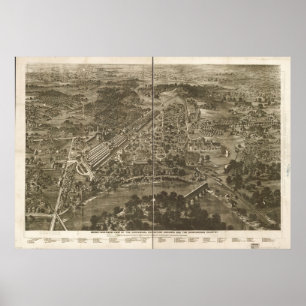 Affiches 1876 Philadelphie, carte panoramique de vue d'oeil