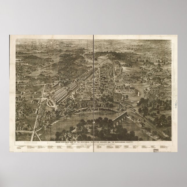 Affiches 1876 Philadelphie, PA Oiseaux Vue panoramique Cart (Devant)