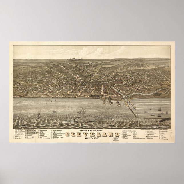 Affiches 1877 Cleveland, OH Oiseaux Vue panoramique (Devant)