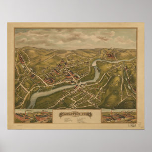 Affiches 1877 Naugatuck CT Birds Eye View Panoramic Map