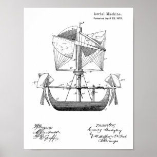Affiches 1879 Airship Boat Airplane Patent Drawing Print