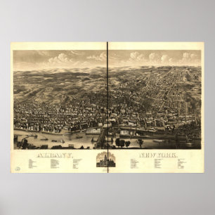 Affiches 1879 Albany, NY Oiseaux Vue panoramique Carte