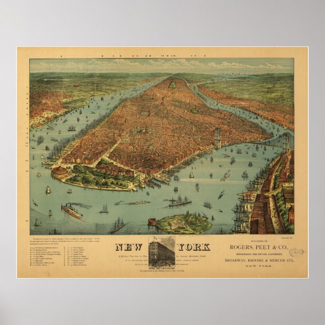 Affiches 1879 New York City NY Oiseaux Vue panoramique (Devant)