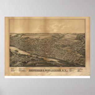 Affiches 1881 Amsterdam & Port Jackson, NY Carte panoramiqu