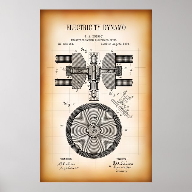 AFFICHES 1882 BREVET POUR DYNAMO D'ÉLECTRICITÉ (Devant)