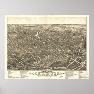 Affiches 1882 carte panoramique de vue d'oeil d'oiseaux