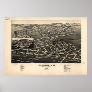 Affiches 1882 Las Vegas, NM Oiseaux Vue panoramique Carte
