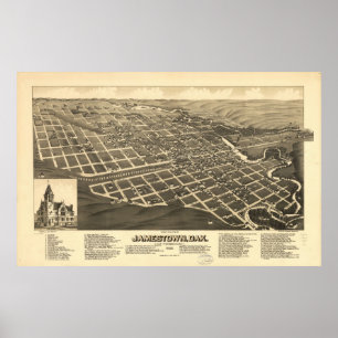 Affiches 1883 Jamestown, carte panoramique de vue d'oeil