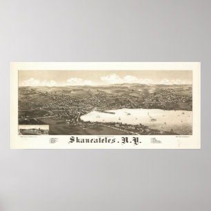 Affiches 1884 Skaneateles, NY Oiseaux Vue panoramique Carte