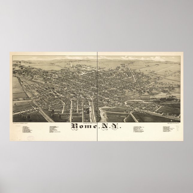 Affiches 1886 Rome, NY Birds Eye View Panoramic Map (Devant)