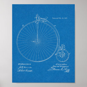 Affiches 1887 High Wheeler Bicycle Design Patent Art Print
