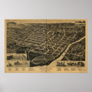 Affiches 1887 Macon, GA Oiseaux Vue panoramique Carte