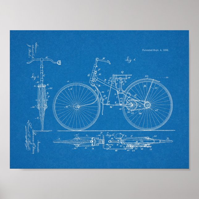 Affiches 1888 Conception de bicyclettes Vintages Art. (Devant)