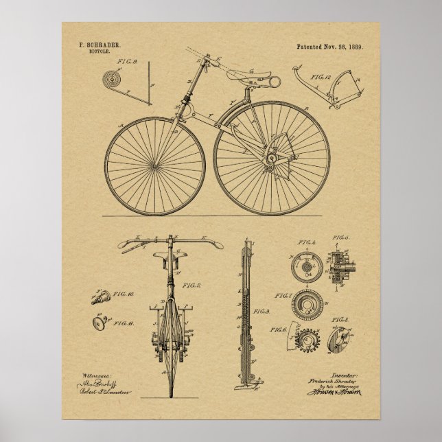 Affiches 1889 Chainless Bicycle Patent Art Drawing Print (Devant)