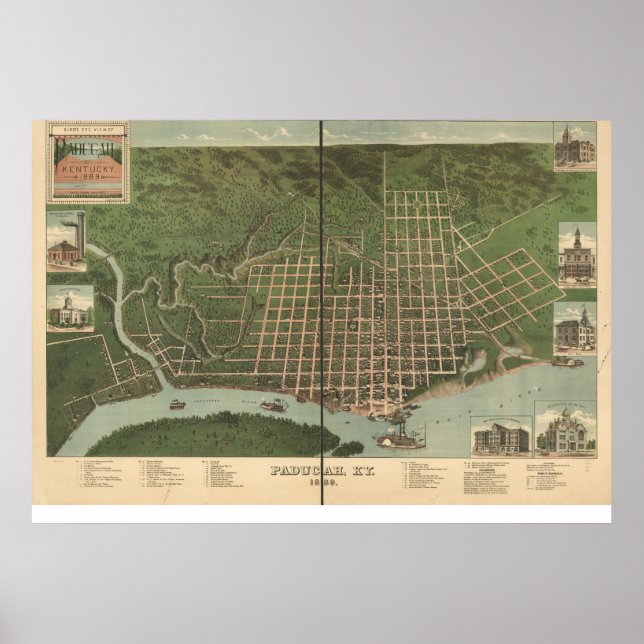 Affiches 1889 Paducah, KY Birds Vue panoramique (Devant)