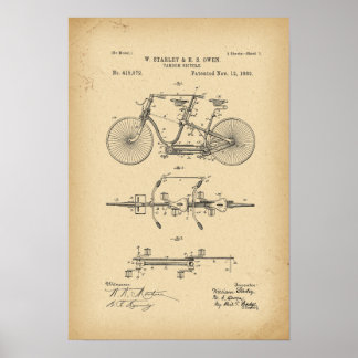 Affiches 1889 Patent tandem Bicycle