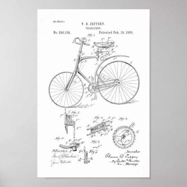 Affiches 1889 Vélo Vintage Velocipede Brevet Art Imprimer (Devant)