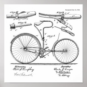 Affiches 1890 Vintage Bicycle Brake Design Patent Art Print